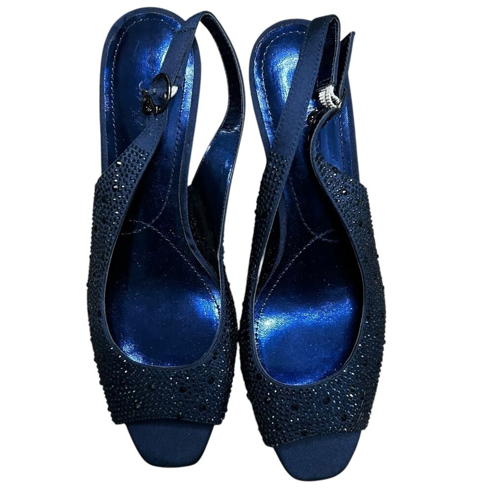 Vintage Navy Blue Rhinestone Heels Size 6 1/2